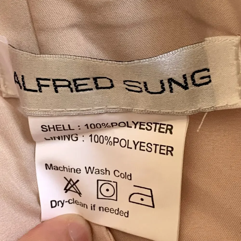 NWT Alfred Sung Strapless Satin Trumpet Gown with Front Slit in Cameo - Picture 6 of 8
